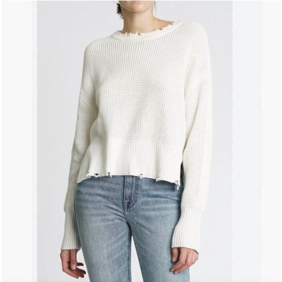 Pistola White Distressed Pullover Sweater 100% Cotton MEDIUM Crewneck - Picture 1 of 5